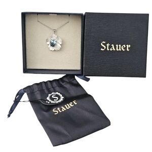 Stauer 925 Sterling Cherry Blossom MOP Blue Topaz Pendant Necklace 16"